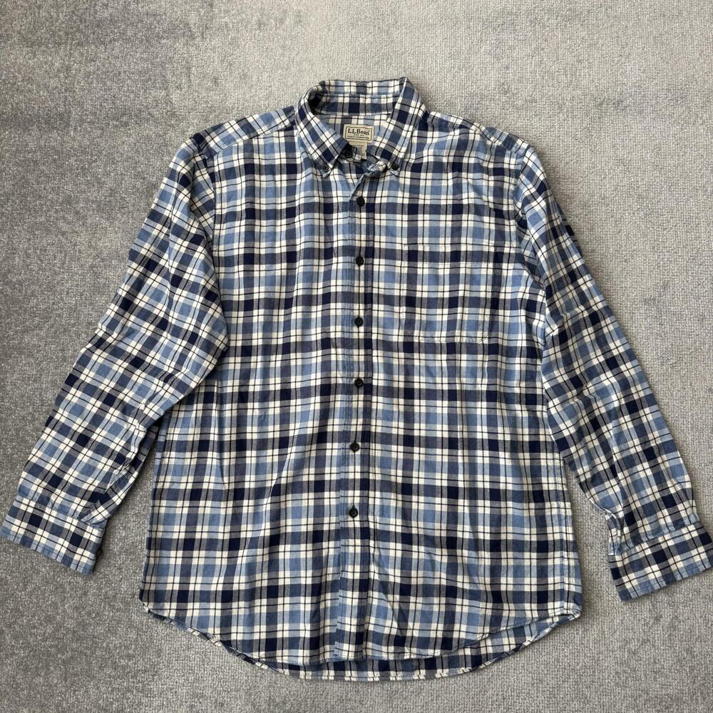 L.L. Bean Shirt Mens Medium Blue Plaid Flannel Button Down Long Sleeve Casual